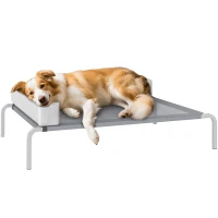 PawHut Hundeliege Outdoor, Erhöhtes Hundebett für Mittelgroße Hunde, mit L-förmige Kissen 110x75x30cm, Hellgrau(m-12)