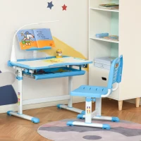 HOMCOM Kids Study Desk and Chair Set w/ Adjustable Height, Storage, Drawer, Blue(m-10)
