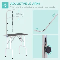 PawHut 32" Foldable Dog Grooming Table Pet Drying Beauty Table Adjustable Fixed Arm Rubber Top, Black(m-4)