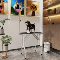 PawHut 32" Foldable Dog Grooming Table Pet Drying Beauty Table Adjustable Fixed Arm Rubber Top, Black(m-2)