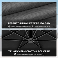 Outsunny Ombrellone a Sbalzo 3x3 m con Tettuccio Regolabile, Base a Croce e Prese d'Aria, in Metallo e Poliestere, Nero(m-8)