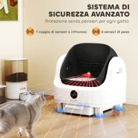 PawHut Lettiera Autopulente con Design Aperto, Sensori di Sicurezza e Deodorante, in PP e ABS, 50x54x55 cm, Bianco(m-3)