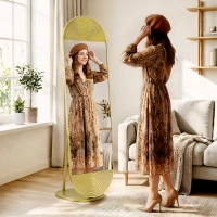 HOMCOM 50 x 161 cm Wavy Full Length Mirror, Free Standing Mirror with Metal Frame and Solid Base, Gold Tone(m-8)