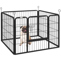 PawHut Gard pentru Câini Pliabil din Metal, pentru Interior și Exterior cu Ușă și Țăruși, 82x82x60cm Gri(m-11)