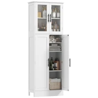 HOMCOM Meuble de salle de bain haut 6 niveaux, meuble de rangement avec 4 portes dont 2 vitrées et étagères réglables, blanc(m-11)