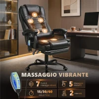 Vinsetto Poltrona da Ufficio con 7 Punti Vibranti, Poggiapiedi e Schienale Reclinabile a 155°, Nero(m-4)