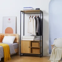 HOMCOM Appendiabiti in Acciaio e Legno Stile Industriale con Scarpiera e Ripiani, 80x40x180cm(m-10)