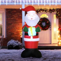 Outsunny Babbo Natale Gonfiabile con Regalo, 3 Luci LED e Gonfiatore Incluso, 77x68x184cm(m-10)