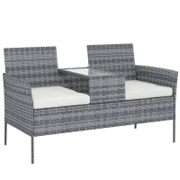 Outsunny Banc de Jardin en résine tressée 2 Places avec Table et Coussins - 135 x 64 x 81 cm - pour Balcon et Terrasse Noir(m-1)