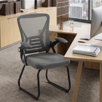 HOMCOM Office Chair, Ergonomic Desk Chair No Wheels with Mesh Backrest and Steel Legs for Home Conference Room, Dark Grey(m-14)