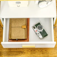 HOMCOM Set de 2 noptiere moderne cu sertar și raft deschis, 50x40x55 cm, alb și auriu(m-7)