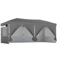 Outsunny 3 x 6 m Pop Up Canopy with UV50+ Protection Garden Gazebo with 6 Sidewalls, Dark Grey(m-1)