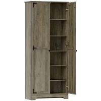 HOMCOM Alacena de Cocina con 2 Puertas y Estantes Ajustables para Comedor Salón 78x31,5x182 cm Marrón Grisáceo(m-2)