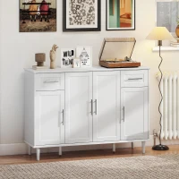 HOMCOM Comodă Buffet Elegantă cu 2 Sertare și 3 Dulapuri cu Rafturi Reglabile, din Lemn, 120x38x86 cm, Alb(m-2)