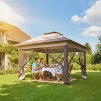 Outsunny Tonnelle barnum de jardin pop-up pliant acier polyester moustiquaires + sac de transport à roulettes kaki marron(m-11)