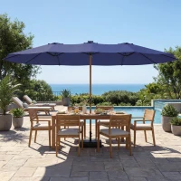 Outsunny Sombrilla Doble de Jardín 4,7x2,8 m con Base Incluida Manivela Sacos de Arena Protección UV Impermeable Azul Oscuro(m-11)