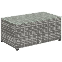 Outsunny 90 x 50cm Glass-Top Rattan Side Table - Light Grey(m-1)