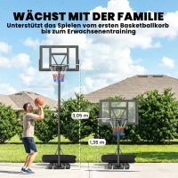 SPORTNOW Basketballkorb Outdoor 135-305cm schnell Höhenverstellbar Basketballständer mit 110x70cm bruchsichere Rückwand 2 Rädern(m-8)