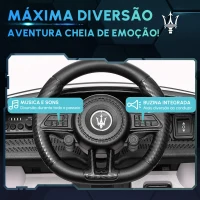 AIYAPLAY Carro Elétrico para Crianças Maserati Gran Turismo Folgore 12V Controlo Remoto Faróis Buzina e Música MP3 98x59x43 cm Branco(m-7)