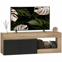 HOMCOM Meuble TV 2 portes pour téléviseurs jusqu'à 60 pouces, meuble télé avec placard et étagère ouverte, noir(m-13)
