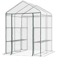 Outsunny Serra da Giardino Esterno in PVC Trasparente, Serra da Balcone con Scaffali per Piante Orto 1.43 x 1.43 x 1.95m(m-11)