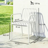 Outsunny Conjunto de 4 Cadeiras de Jardim Exterior Empilháveis de PP com Encosto Curvado Assento com Ripas 55x58,5x81,5 cm Branco(m-3)