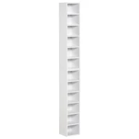 HOMCOM CD-Ständer 2er Set CD-Regal Holzregal Standregal mit 12 offenen Ablagefächern Medienrega Dekoregal Aufbewahrung Weiß 21 x 19,2 x 88,3 cm(m-1)