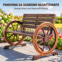 Outsunny Panchina da Giardino 2 Posti a Doghe con Braccioli a Ruota di Carro, in Legno, 105.5x56x79 cm, Marrone Bruciato(m-6)