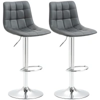HOMCOM Adjustable Bar Stools Set of 2, Swivel PU Leather Upholstered Barstools with Tufted Seat and Back, Breakfast Bar Chairs for Kitchen Counter, Grey(m-12)