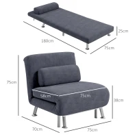 HOMCOM Single Velvet-Feel Sleeper Chair - Charcoal Grey(m-3)