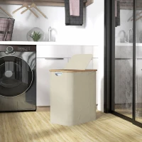 HOMCOM Panier à linge double pliable 80 L corbeille à linge sale avec couvercle, poignées rainurées, beige(m-2)