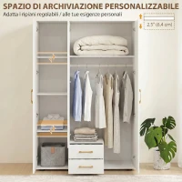 HOMCOM Armadio Moderno con Specchio, 3 Ante e 2 Cassetti, 120155x180 cm, Bianco(m-6)