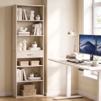 HOMCOM Bookcase Narrow Tall Space-Saving Bookshelf Drawer Open Shelves 60 x 24 x 182 cm Oak Wood Effect(m-2)