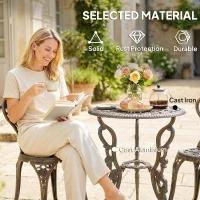 Outsunny Garden Bistro Set with Umbrella Hole, 3 Piece Cast Aluminium Garden Furniture Set, Antique Floral Round Coffee Table and Chairs, Small Balcony Furniture for Outdoor, Patio, Brown Tone(m-6)