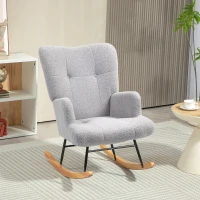 HOMCOM Poltrona Baloiço em Borrego Poltrona para Amamentação com Encosto Capitonê e Base de Madeira 65x88x87 cm Cinza Claro(m-10)