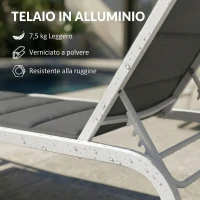 Outsunny Lettino Prendisole da Giardino con Ruote, in Texteline con Telaio in Alluminio, Grigio Scuro e Bianco(m-5)