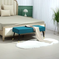 HOMCOM Banc bout de lit banquette rembourrée en velours pieds en métal, pour chambre salle à manger salon couloir, vert(m-2)