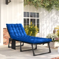 Outsunny Folding Sun Lounger for Garden, 5-Position Oversized Camping Bed Recliner with Cushions, Blue(m-2)