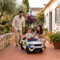 HOMCOM Carro Elétrico Crianças 12V Policial com Bluetooth USB Luz Sirene 110x68x52 cm Brincar Infantil Branco(m-2)