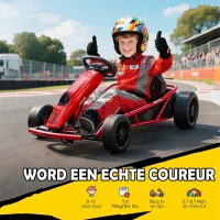 HOMCOM 24V elektrische go-kart voor kinderen, tot 13 km/u, met driftfunctie, 2 motoren, rood, 8-12 jaar(m-4)