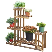 Outsunny Soporte de Madera para Flores Estantería Decorativa para Macetas Plantas con 6 Estantes Interior y Exterior para Jardín Balcón Terraza 95x28x96,5 cm Carbonizado(m-12)