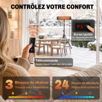 Outsunny Radiateur Infrarouge sur Pied 2500 W IP65, Télécommande, Minuterie, 3 Niveaux, Hauteur Réglable, 87x81x180cm, Noir(m-7)