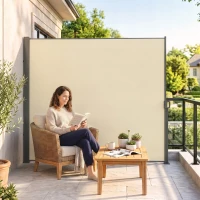 Outsunny Retractable Sun Side Awning Screen Fence Patio Garden Wall Balcony Screening Panel Outdoor Blind Privacy Divider (3x2M, Cream)(m-9)