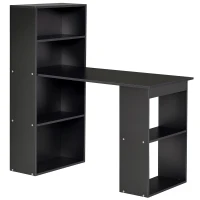 HOMCOM 120cm Computer Desk, Wooden PC Laptop Table with 6-Tier Storage Bookshelves, Home Office Working Study Desk, Writing Workstation, Black(m-1)