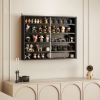 HOMCOM Vetrina per Collezione da Parete a 4 Ripiani Regolabili, in Vetro e Legno, 80x9.5x60 cm, Nero(m-8)