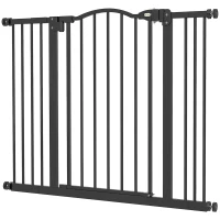 PawHut Metal 74-100cm Adjustable Pet Gate Safety Barrier w/ Auto-Close Door Black(m-11)