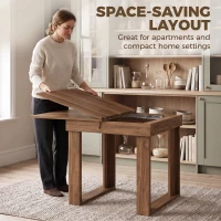 HOMCOM Folding Dining Table Under-Table Storage Extendable Kitchen Table Steel Rail Grey Wood Effect(m-5)