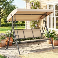 Outsunny Columpio de Jardín Exterior de 3 Plazas con Toldo Reclinable Respaldo Transpirable Marco de Acero 175x118x159 cm Beige(m-2)