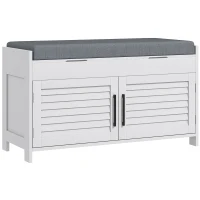 HOMCOM Bancă pentru pantofi cu raft interior reglabil pe 3 niveluri, din MDF și material textil cu aspect de in, 90x36x50 cm, alb și gri(m-1)