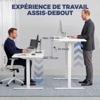 HOMCOM Bureau Assis Debout Électrique 120 x 60 cm, Mémoire 3 Hauteurs, Sécurité Enfant et Anti-Collision, pour Travail, Blanc(m-4)